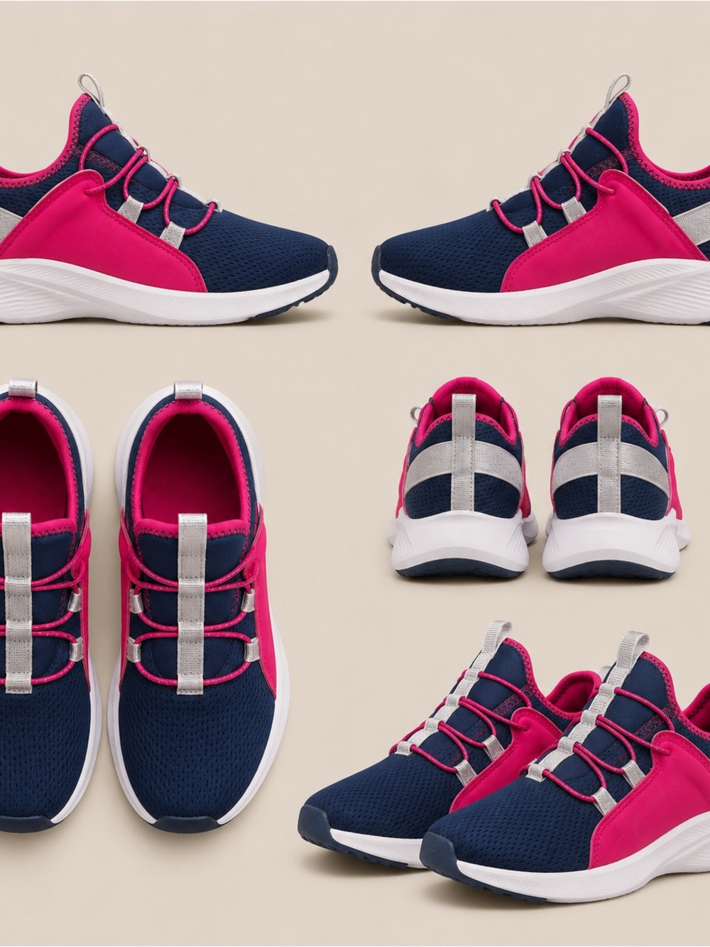 Kids Navy and Fuchsia Slip-On Athletic Sneakers